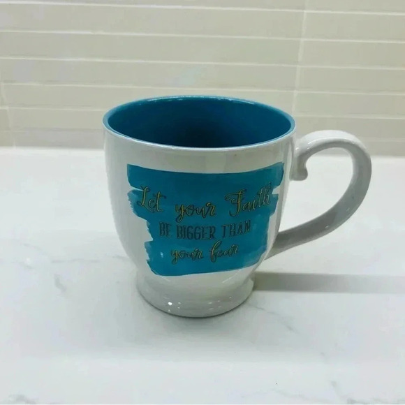 Let your Faith Be Bigger Than Your Fear Blue White Graphic Coffee Mug Large - Picture 2 of 5